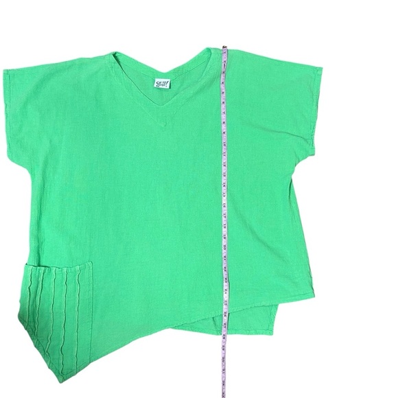 Oh My Gauze green short sleeve asymmetrical cotton Top size 3 XXL 2xl lagenlook - Picture 8 of 8